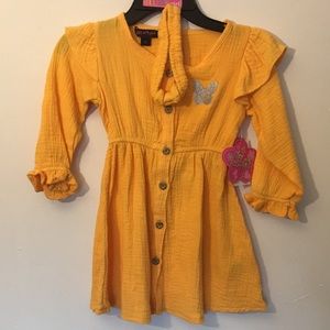 Delia’s Girl Yellow Butterfly 100% Cotton Dress & Headband